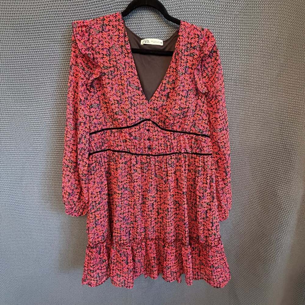 Zara Floral Dress Size XL multicolor Long Sleeve Ruffle